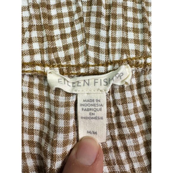EILEEN FISHER 100% Organic Linen Tan/White Gingham Print Pull-On Pants, Sz M - Picture 8 of 11